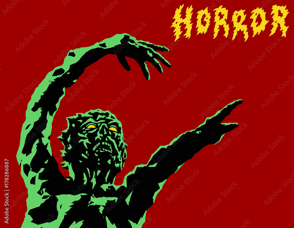 Naklejka premium Green zombie reach out. Vector illustration.
