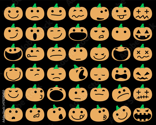 Fototapeta Naklejka Na Ścianę i Meble -  Halloween Pumpkins. Vector Illustration of A Set Of Halloween Pumpkins Emoticons Set.