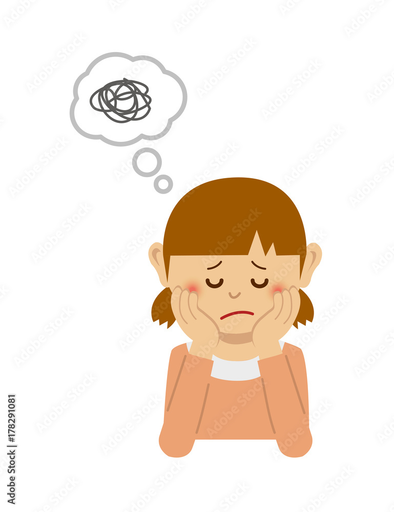 thinking / troubled / suffering girl illustration thinking / troubled / suffering girl illustration