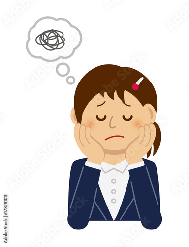 thinking / troubled / suffering female office worker illustration 