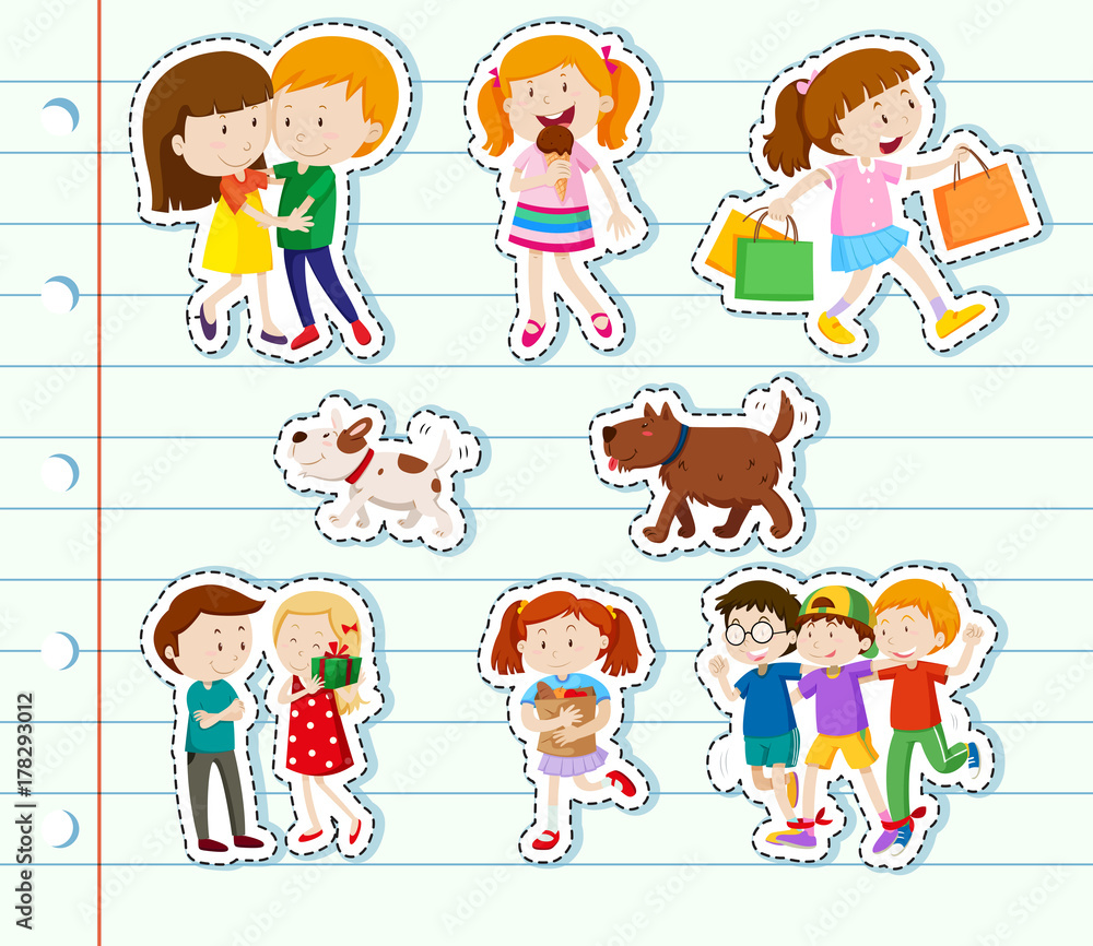 Sticker design with family and friends