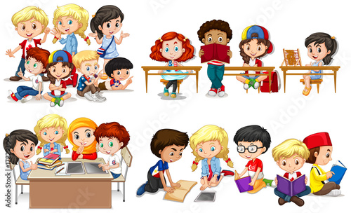 Happy children learning in classroom