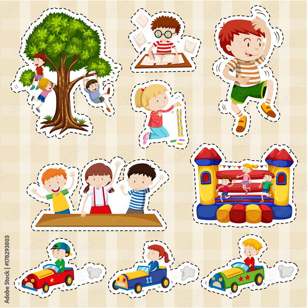 Fototapeta premium Sticker set for children playing