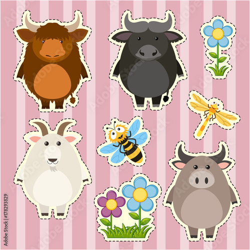 Sticker set with farm animals