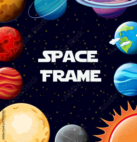 Border template with planets in galaxy