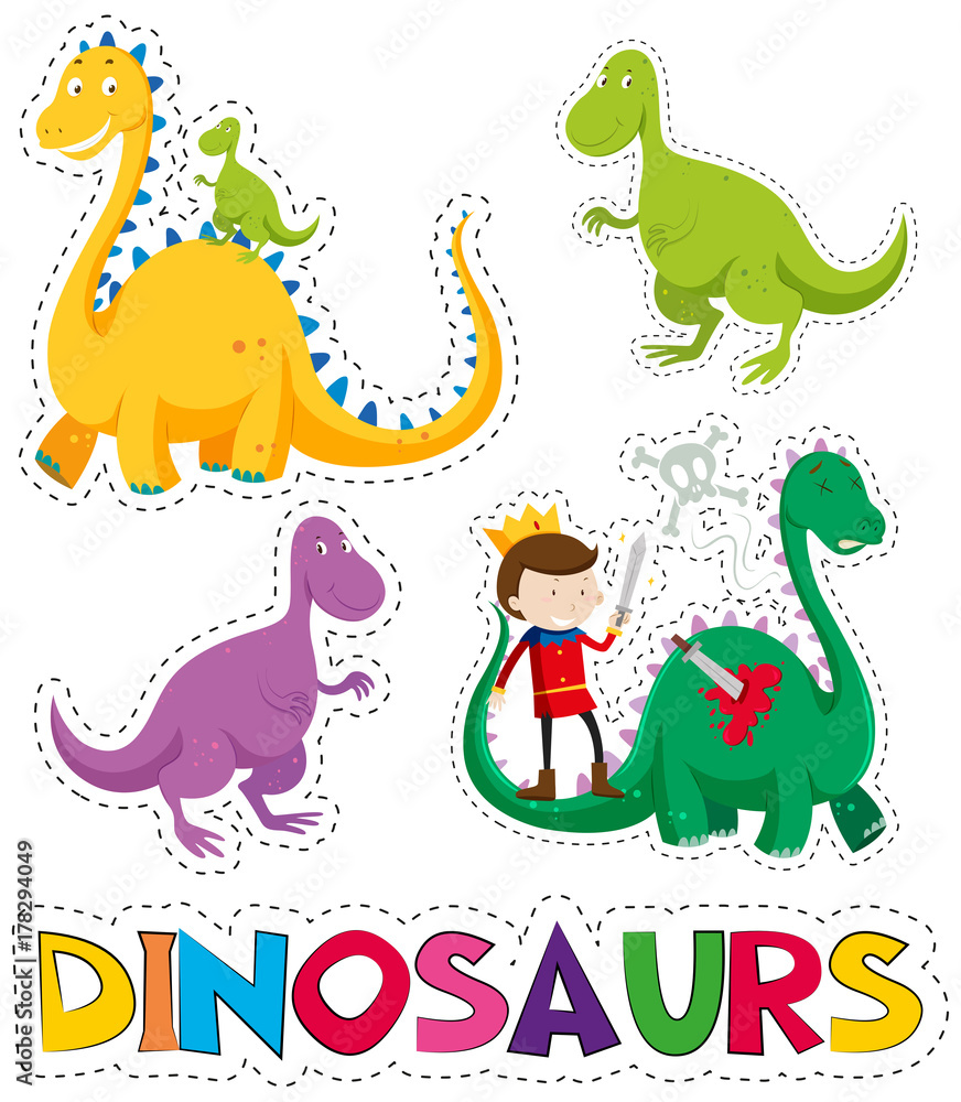 Plakat Dinozaury i książę w naklejce