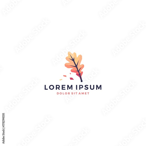 geometric oak leaf autumn vibrant ornament green garden flower logo vector icon template