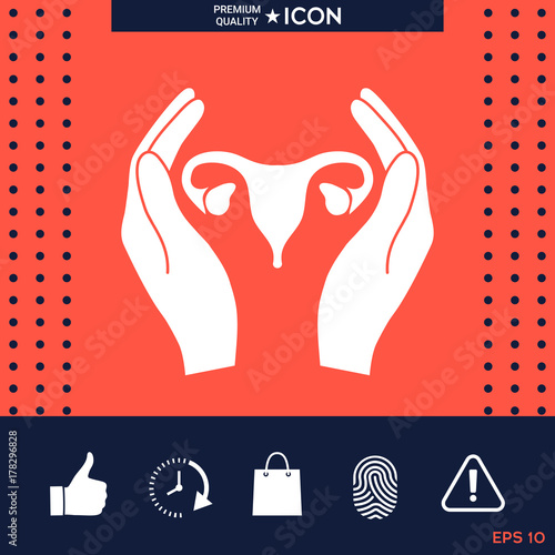 Hands holding Female uterus - protection icon