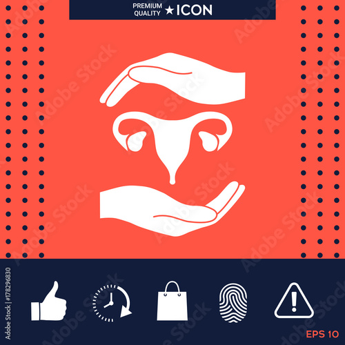 Hands holding Female uterus - protection symbol