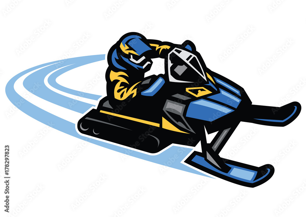 Fotografie man ride snow mobile in action