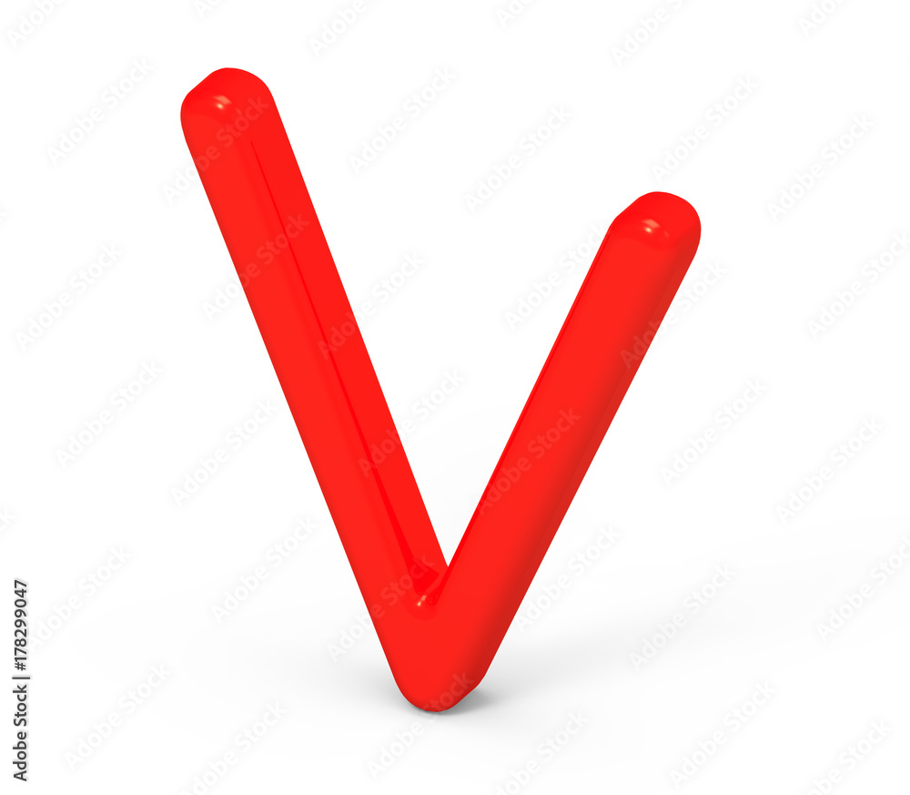 3D render red alphabet V 3D render red alphabet V