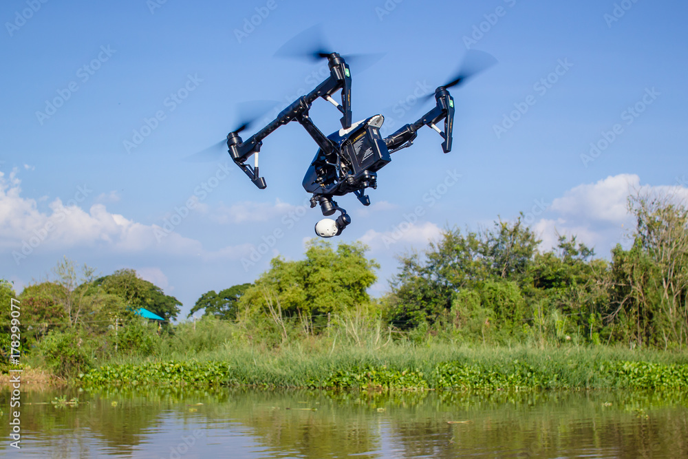 Professional camera drone fast flying. Professional camera drone fast flying.
