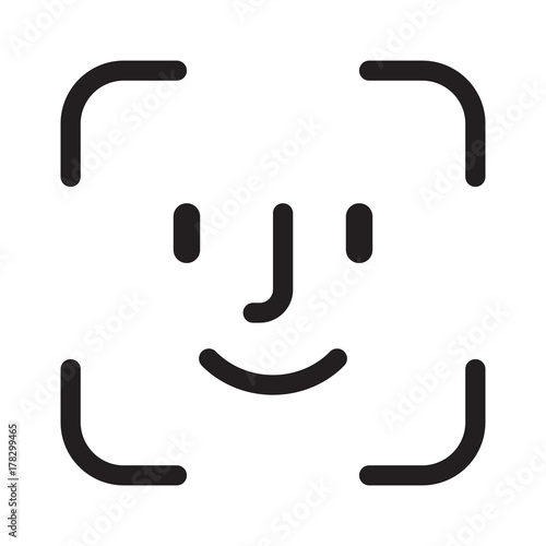 Square facial recognition identification scan line art vector icon for apps and websites