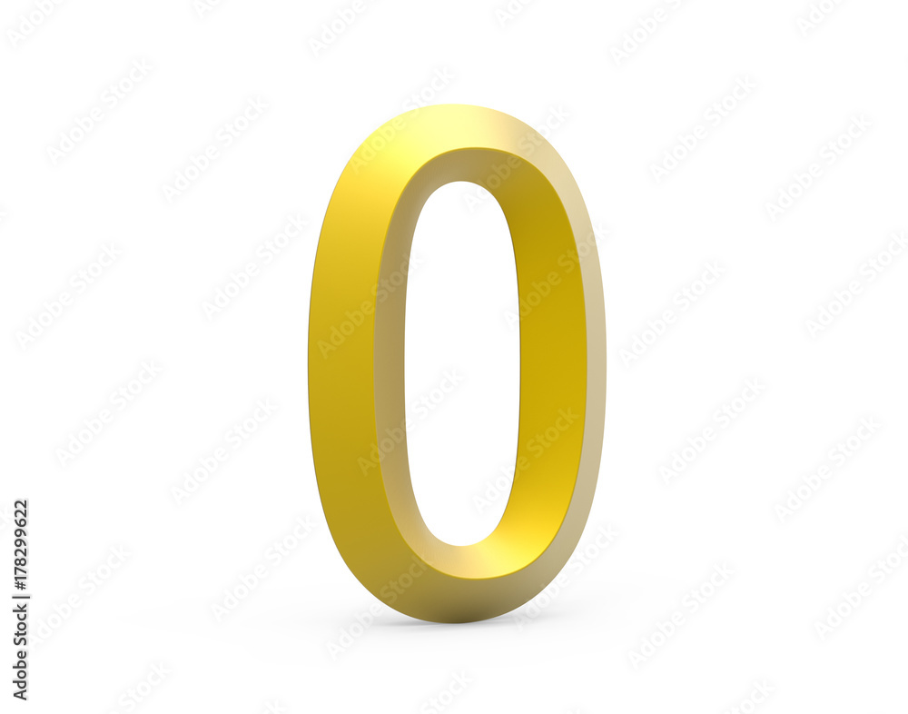 3D render golden beveled number 0 3D render golden beveled number 0