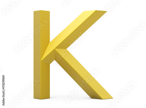3D render golden beveled alphabet K