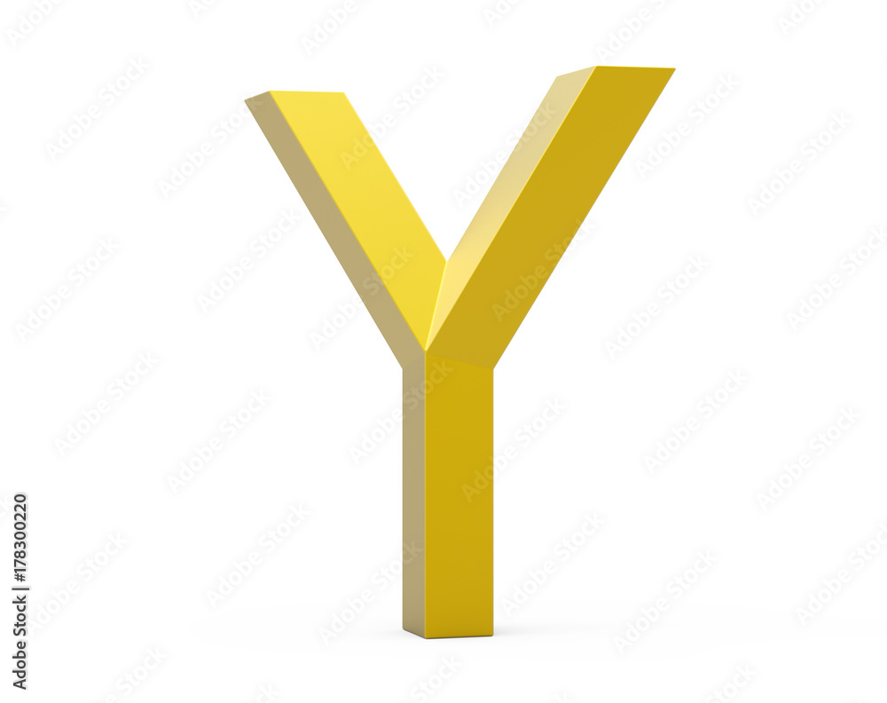 3D render golden beveled alphabet Y 3D render golden beveled alphabet Y