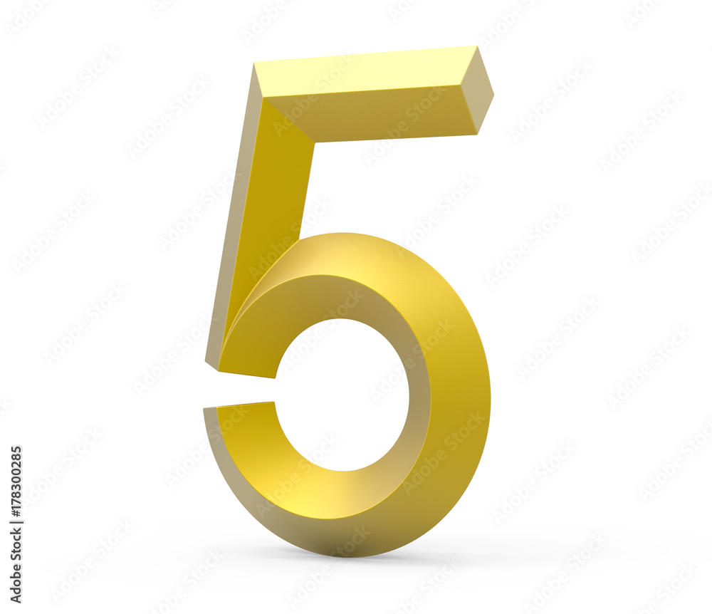 3D render golden beveled number 5 3D render golden beveled number 5
