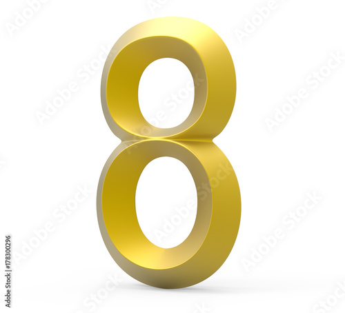 3D render golden beveled number 8