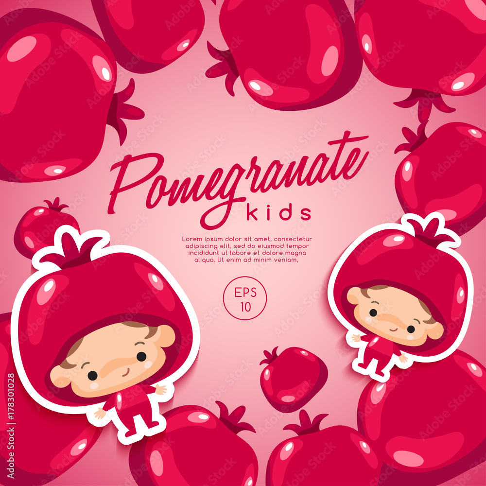 Boy and girl wearing Fruit shaped hat : Vector Illustration Boy and girl wearing Fruit shaped hat : Vector Illustration