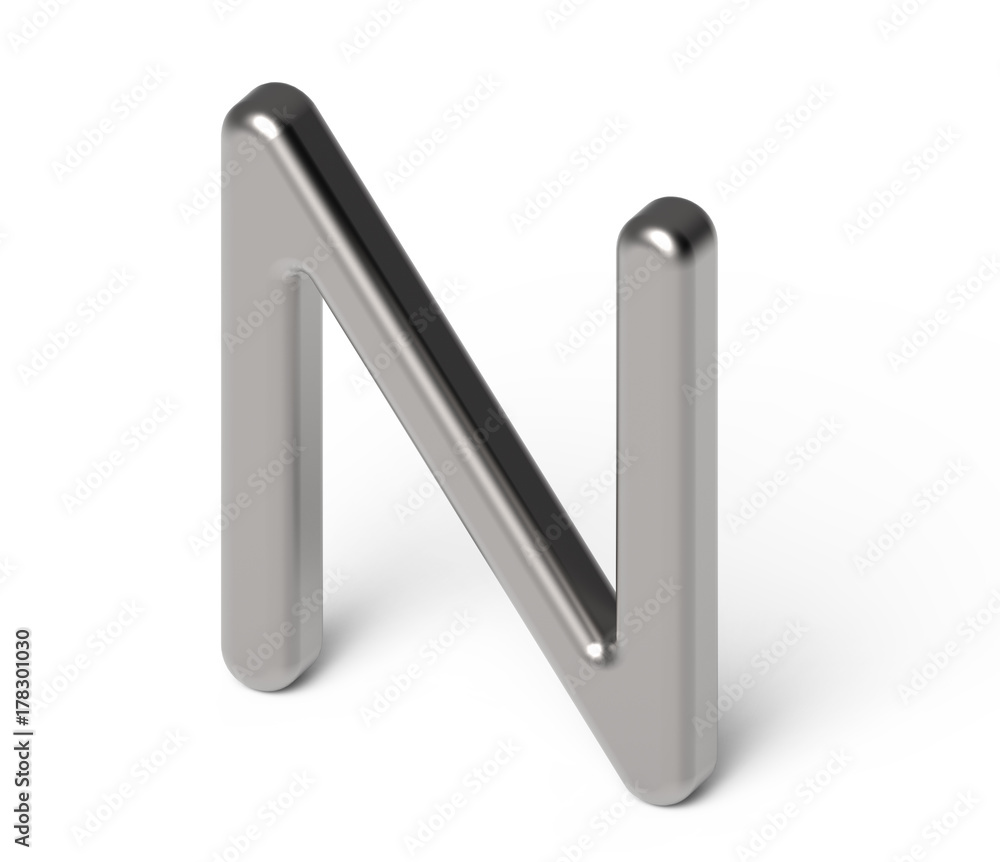3D render metallic alphabet N