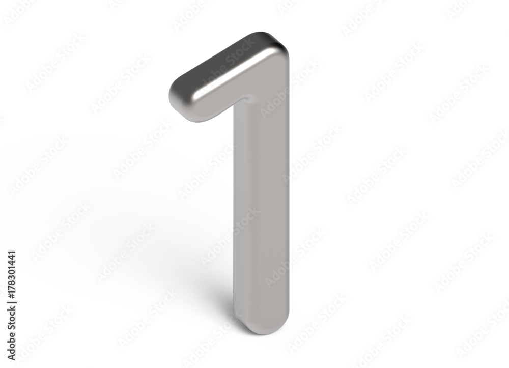 3D render metallic number 1 3D render metallic number 1