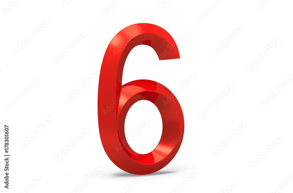 3D render red beveled number 6 3D render red beveled number 6