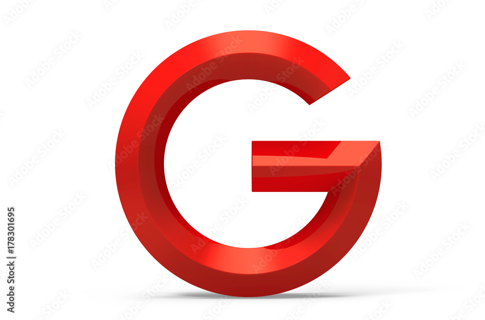 3D render red beveled alphabet G 3D render red beveled alphabet G
