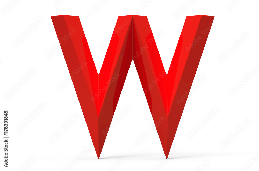 Obraz premium 3D render red beveled alphabet W