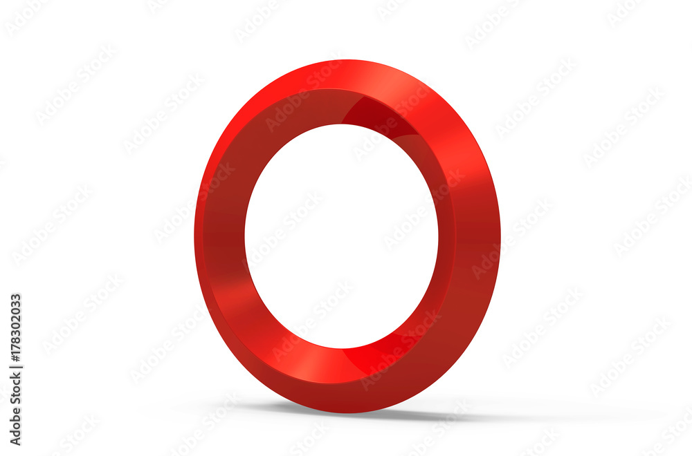 3D render red beveled alphabet O 3D render red beveled alphabet O