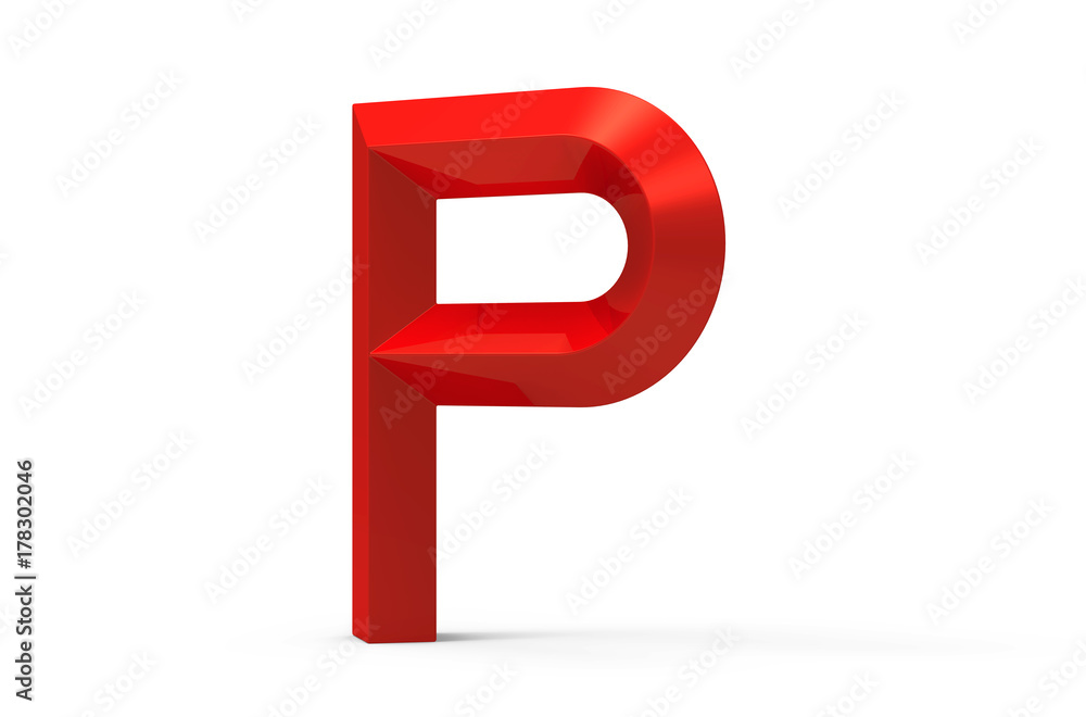 3D render red beveled alphabet P 3D render red beveled alphabet P