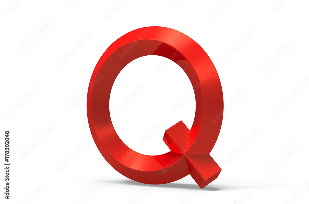 3D render red beveled alphabet Q 3D render red beveled alphabet Q