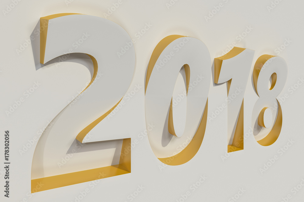 2018 number bas-relief on white surface with yellow sides 2018 number bas-relief on white surface with yellow sides