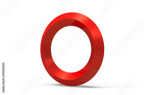 3D render red beveled alphabet O