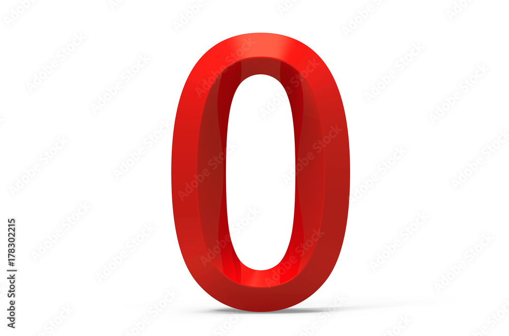 3D render red beveled number 0 3D render red beveled number 0