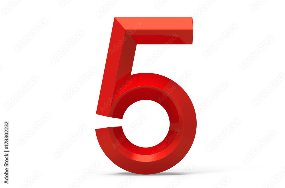 3D render red beveled number 5 3D render red beveled number 5