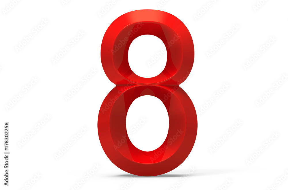 3D render red beveled number 8 3D render red beveled number 8