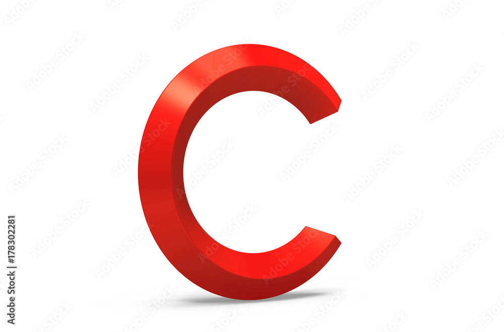 3D render red beveled alphabet C 3D render red beveled alphabet C