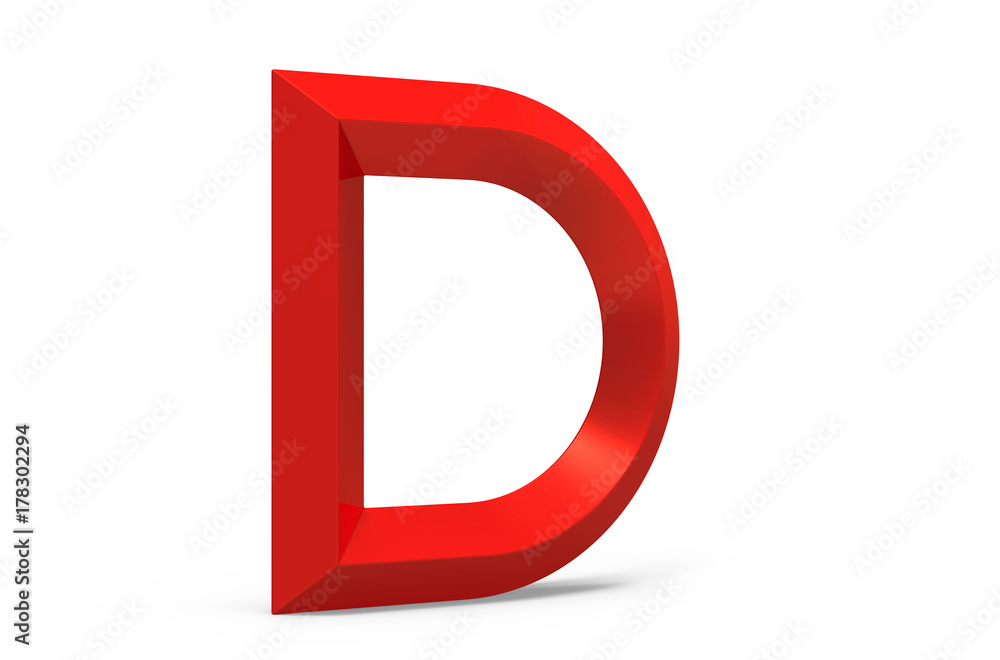 3D render red beveled alphabet D 3D render red beveled alphabet D