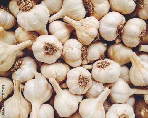 Fresh garlic at a vegetable market