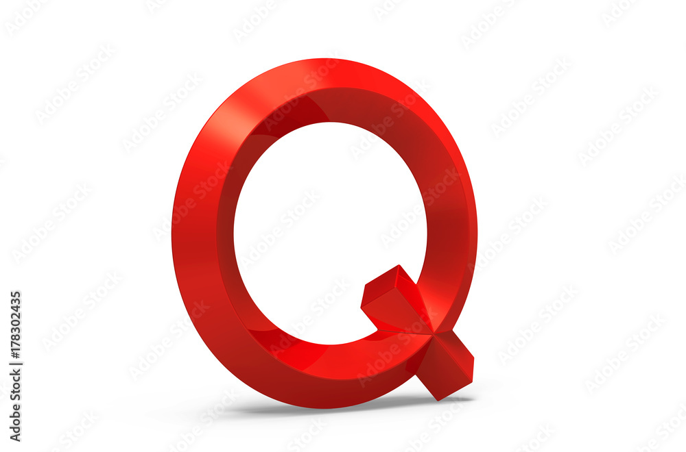 3D render red beveled alphabet Q 3D render red beveled alphabet Q