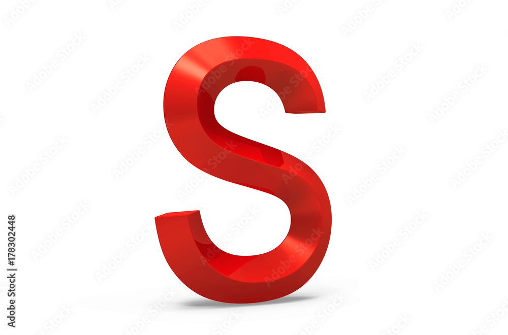 3D render red beveled alphabet S 3D render red beveled alphabet S
