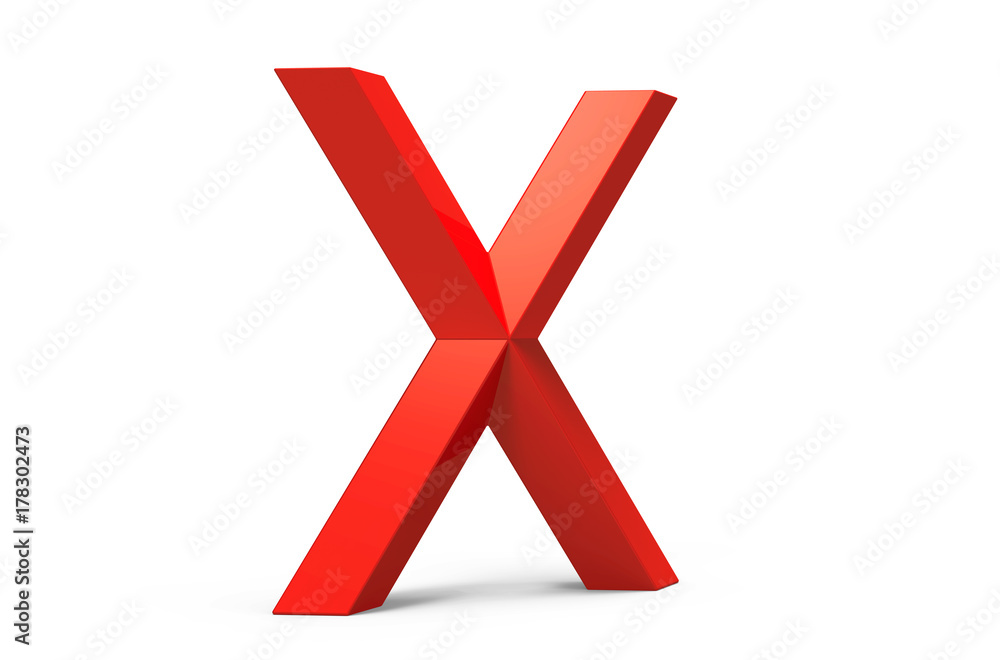3D render red beveled alphabet X 3D render red beveled alphabet X