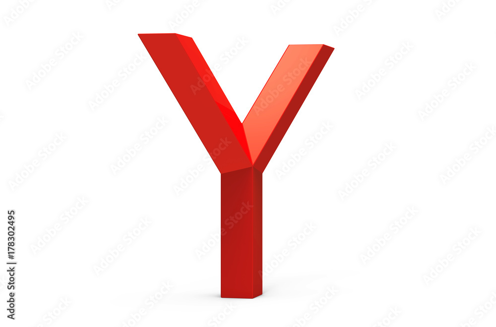 3D render red beveled alphabet Y 3D render red beveled alphabet Y
