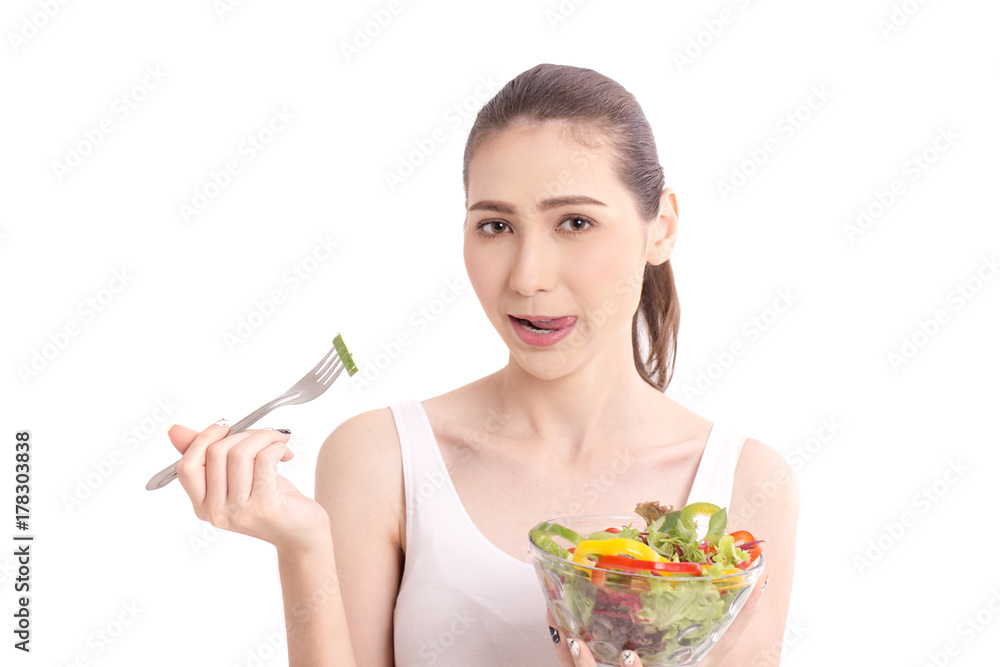 Portrait of smiling Beautiful woman with vegetable salad. Portrait of smiling Beautiful woman with vegetable salad.