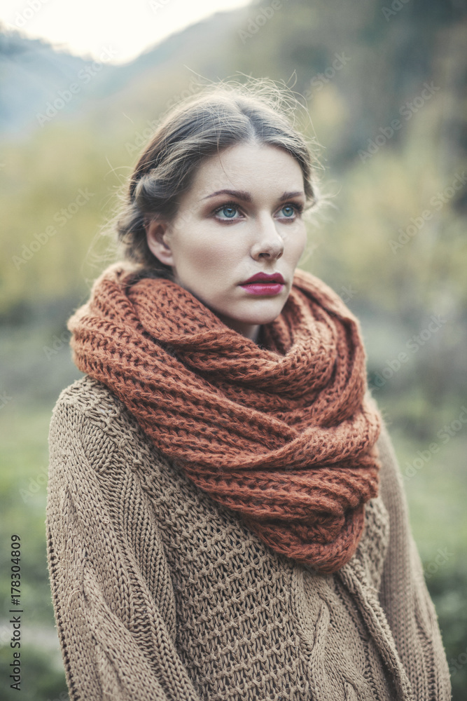 Portrait of a woman in autumn nature Portrait of a woman in autumn nature