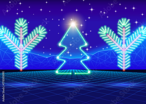 Christmas card with 80s neon tree