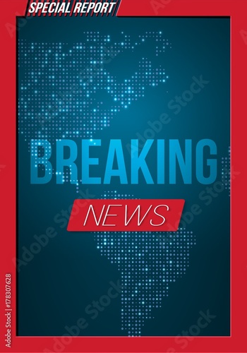 Illustration of Breaking News Vector Banner on Bright Earth Glowing Globe Background. TV News Opener. Broadcast Design Layout