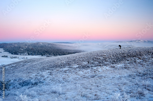 Winter in the Karkaraly Mountains. Karkaraly mountains - a mountain range in the Karaganda region of Kazakhstan. © Yerbolat