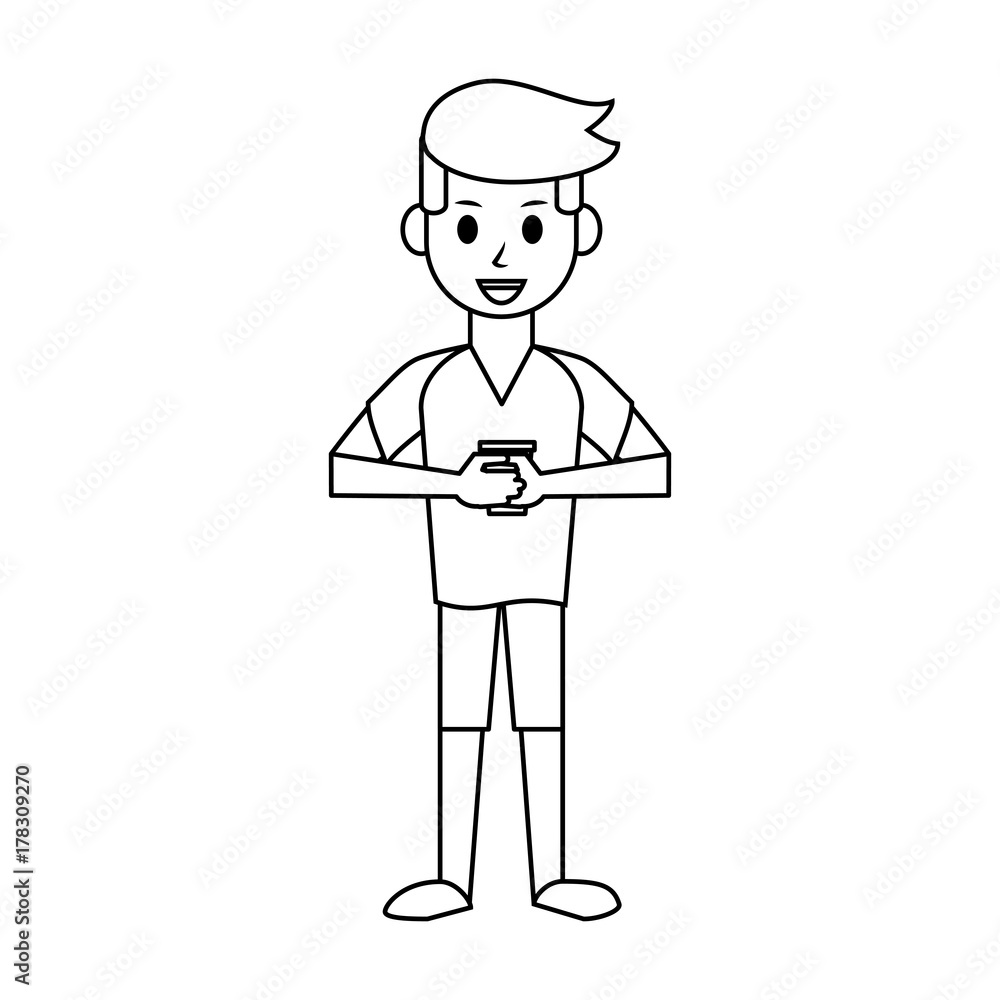 happy man with coffee cup icon image vector illustration design  black line