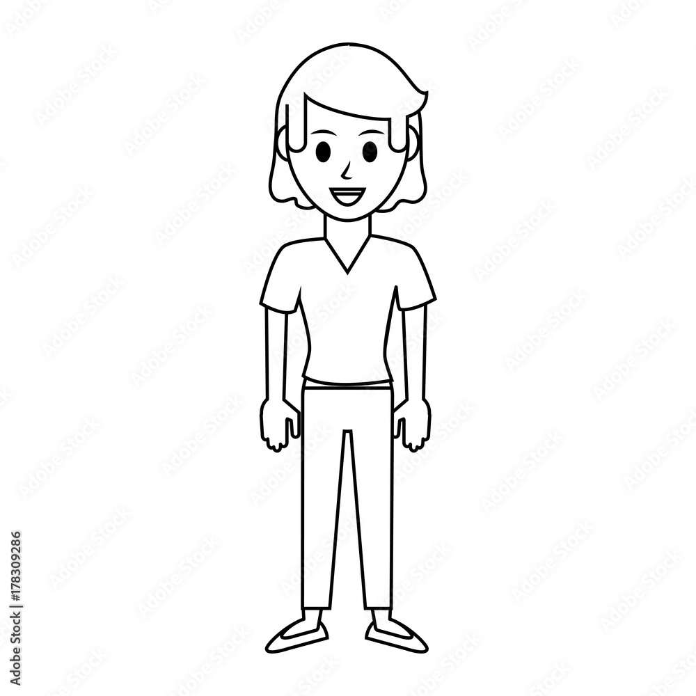 happy woman with shirt and pants full body icon image vector illustration design black line happy woman with shirt and pants full body icon image vector illustration design black line